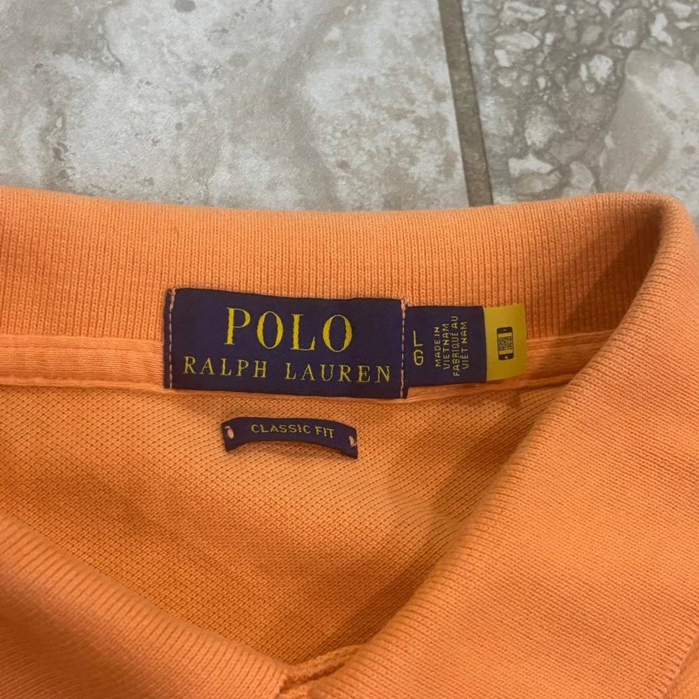 Polo Ralph Lauren Mens Large Orange Classic Fit Multi Horse Polo Shirt Navy 3